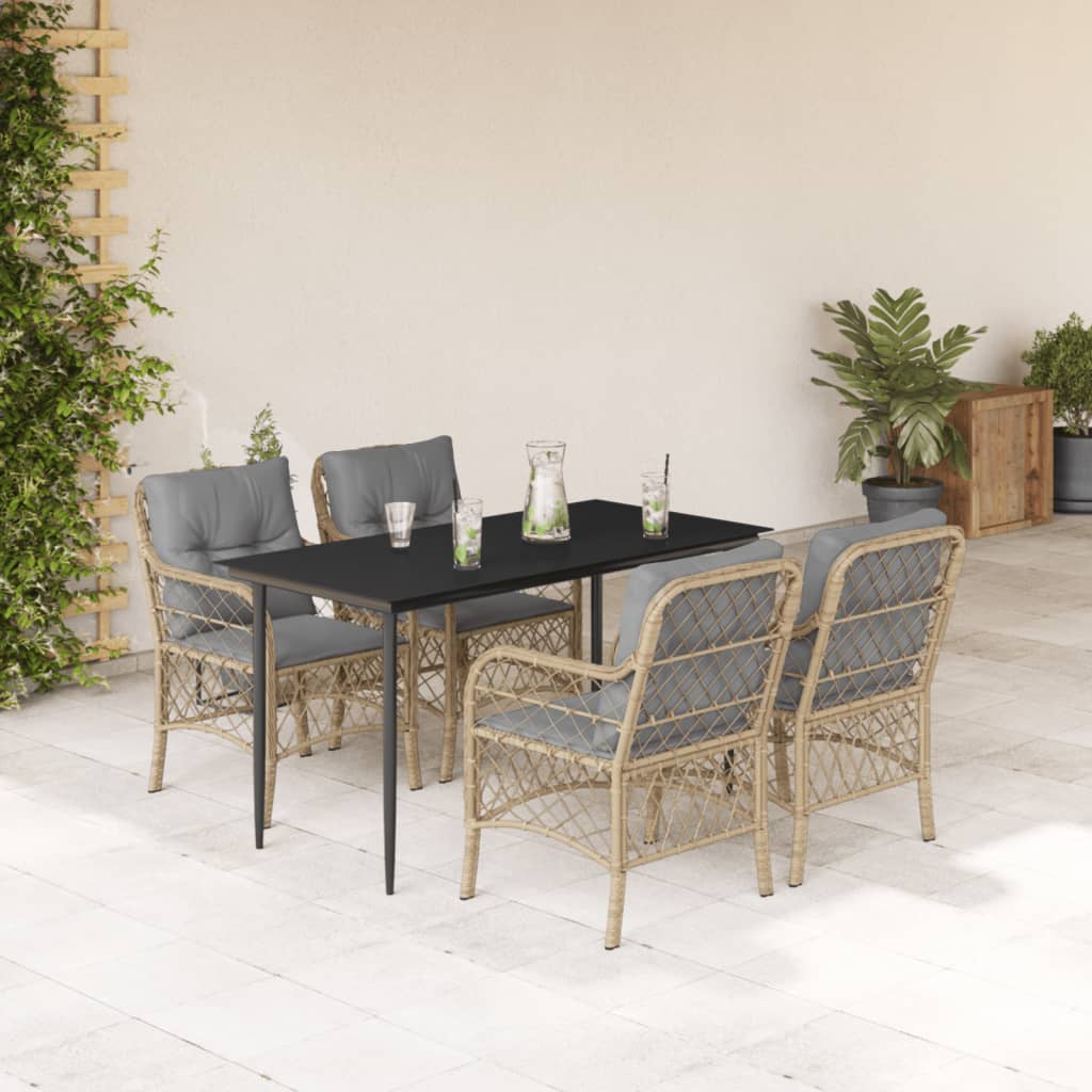 5-tlg. Garten-Essgruppe mit Kissen Beigemischung Poly Rattan
